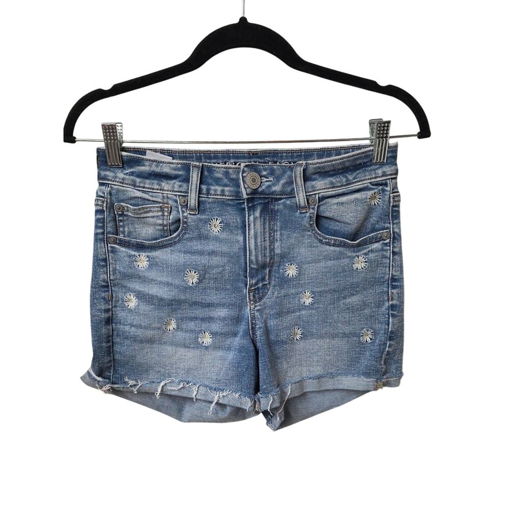 American Eagle Hi-Rise Shortie Daisy Embroidered Jean Shorts Womens Size 4